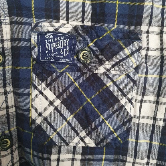 Superdry navy check shirt Medium mens slim fit - Picture 5 of 5